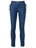 Amapô - Side Lace Up Skinny Jeans - Women - Cotton/polyester - 34, Blue, Cotton/polyester