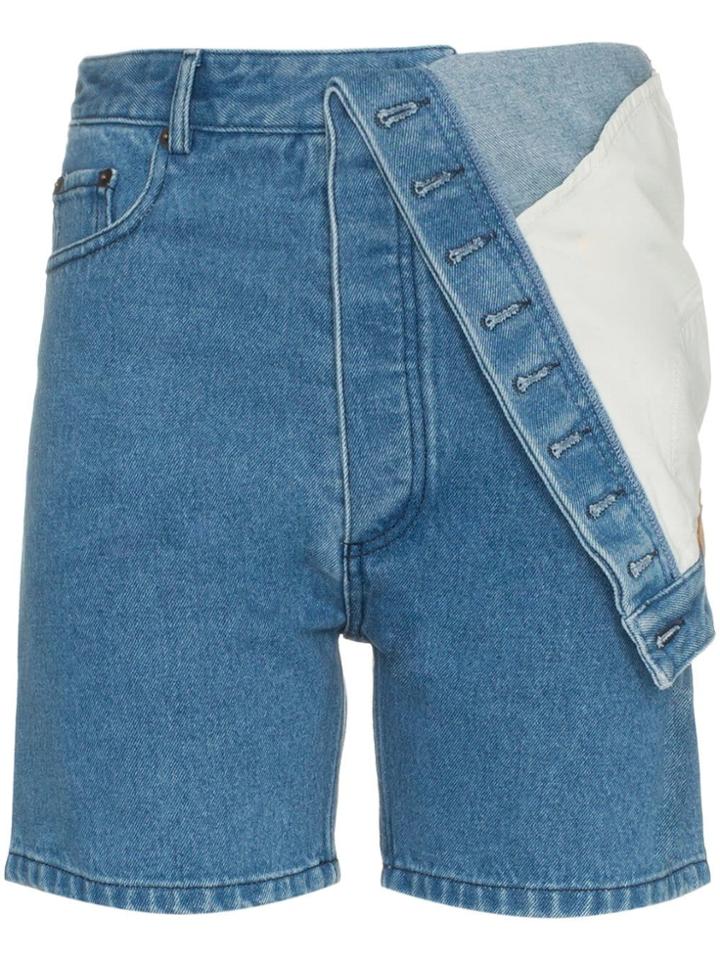 Y / Project Asymmetric Denim Shorts - Blue