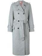 Thom Browne Pearl Trim Flannel Trench Coat - Grey