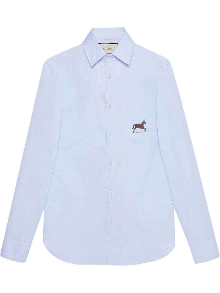 Gucci Cotton Shirt With Horse Fil Coupé - Blue