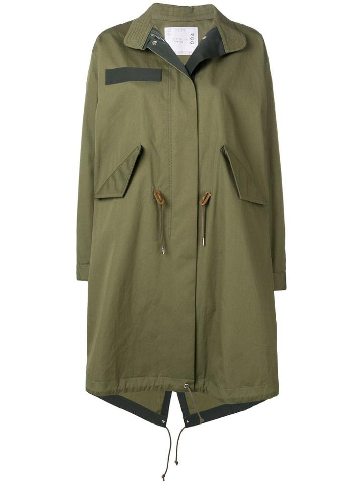 Sacai Drawstring Hem Coat - Green