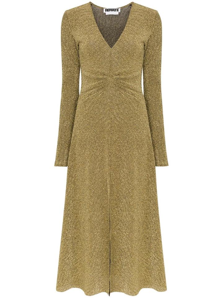 Rotate Long-sleeved Glittery Midi Dress - Gold