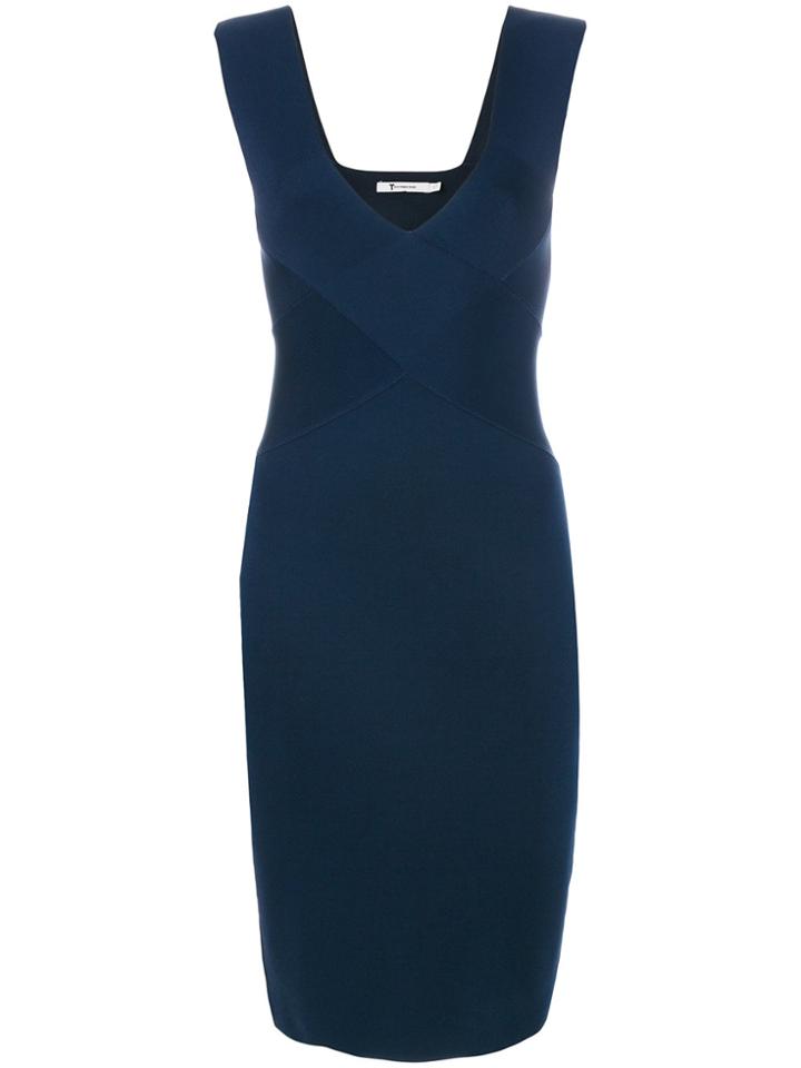 T By Alexander Wang V-neck Bodycon Dress - Blue