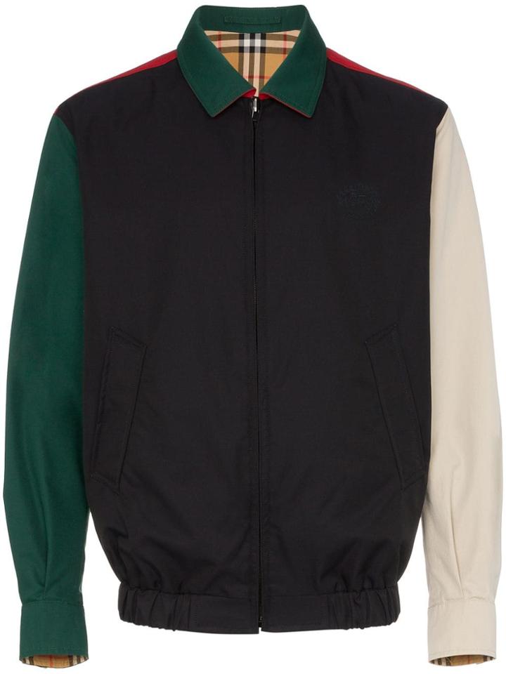 Burberry Check Panelled Reversible Cotton Bomber Jacket - Blue