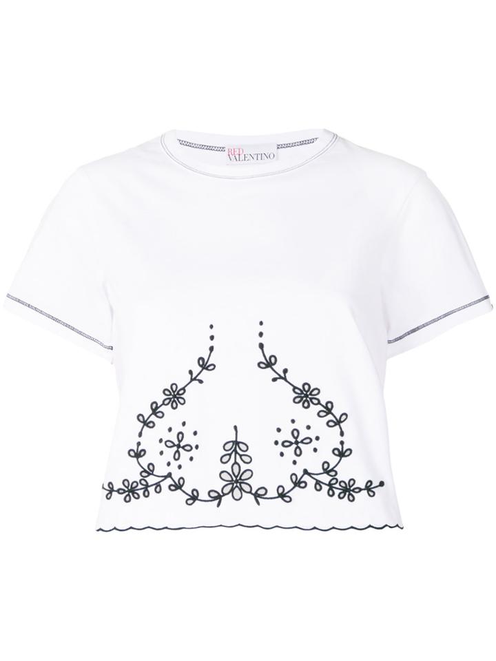 Red Valentino Embroidered Detail Cropped T-shirt - White