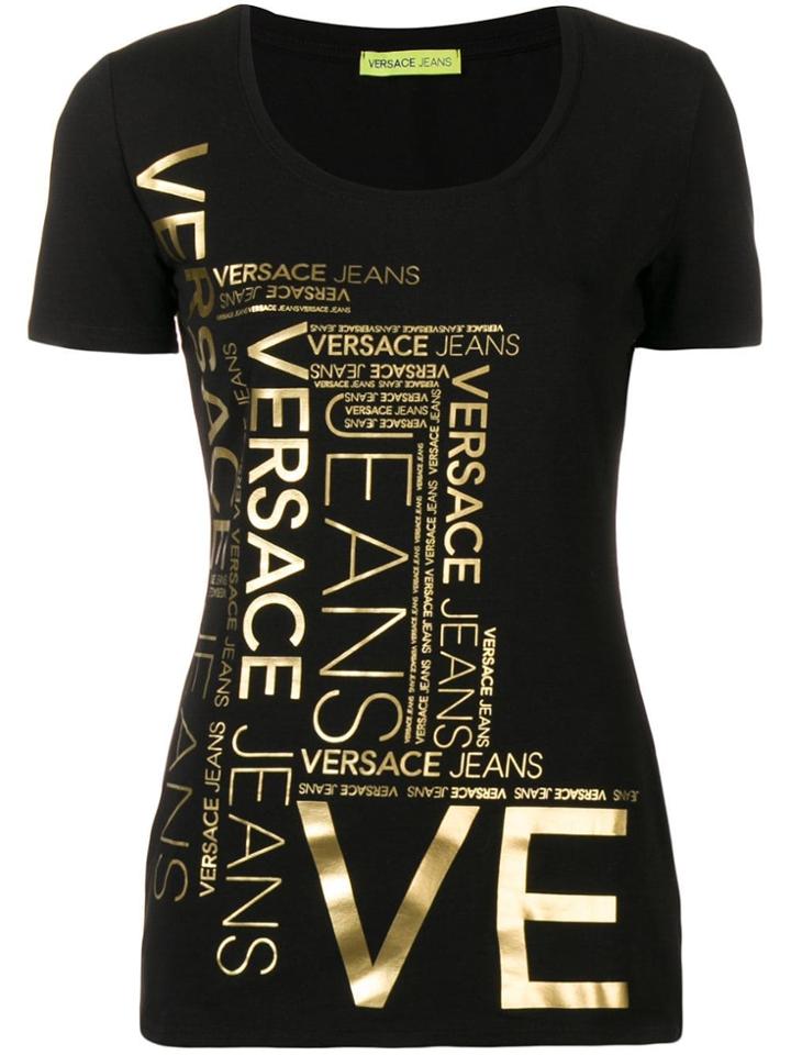 Versace Jeans Metallic Gold Printed T-shirt - Black