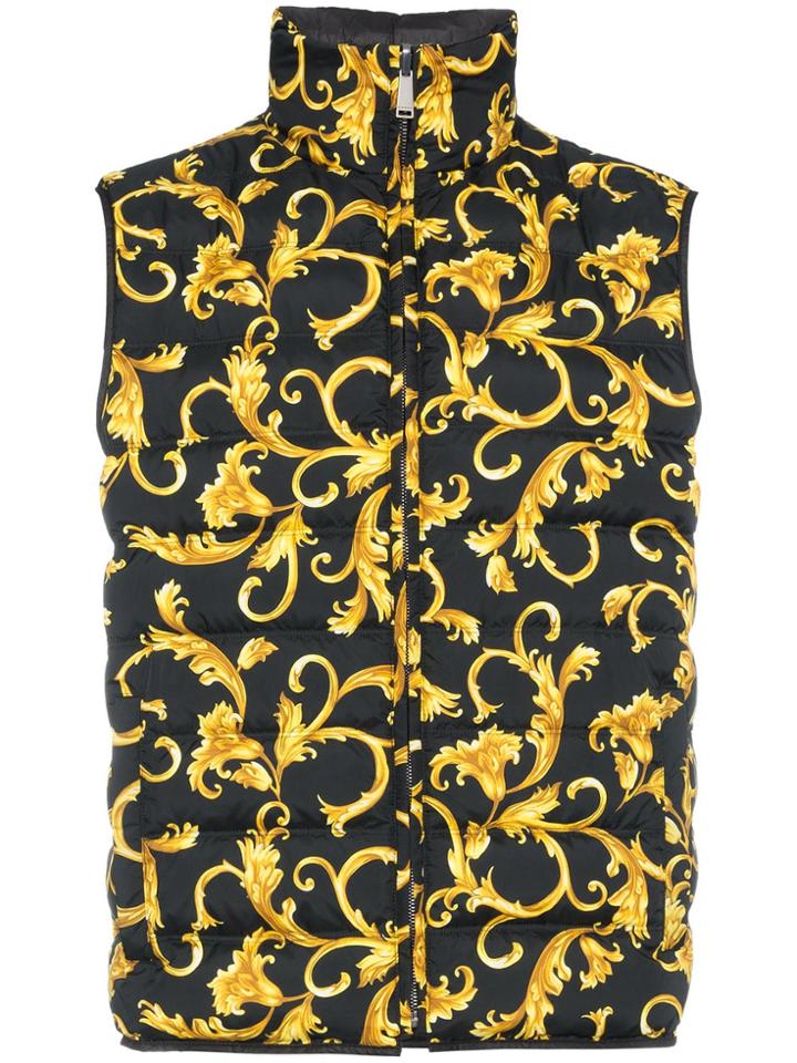 Versace Baroque Reversible Printed Puffer Vest - Black