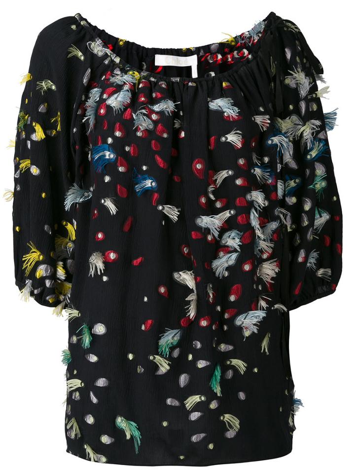 Chloé - Fil Coupé Off The Shoulder Blouse - Women - Silk/polyester - 40, Blue, Silk/polyester