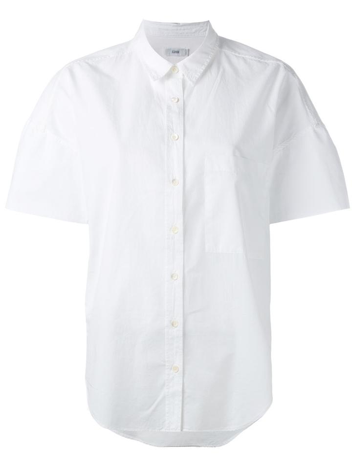 Closed Boxy Short-sleeve Blouse, Women's, Size: Medium, White, Cotton