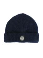 Stone Island Kids Embroidered Logo Beanie, Boy's, Size: 48 Cm, Blue
