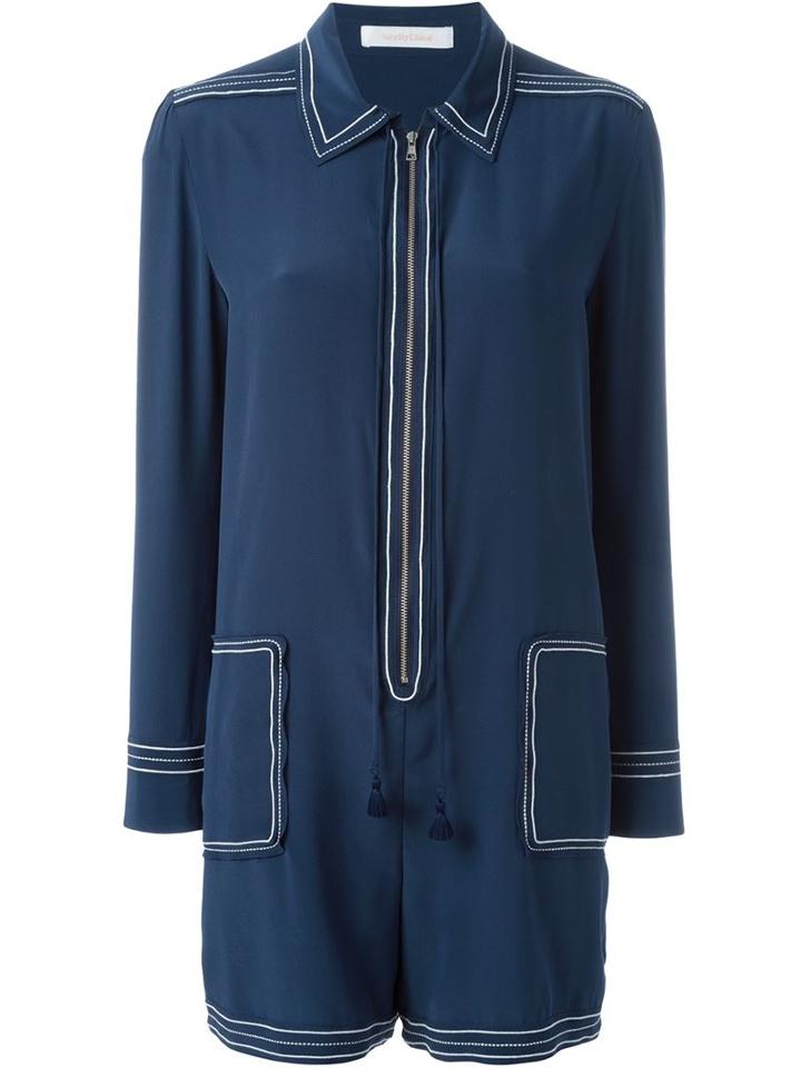 See By Chloé Embroidered Detail Playsuit, Women's, Size: 36, Blue, Silk
