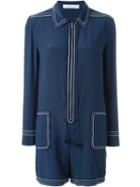 See By Chloé Embroidered Detail Playsuit, Women's, Size: 36, Blue, Silk