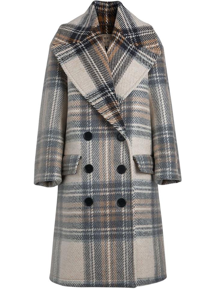 Burberry Check Wool Tailored Coat - White