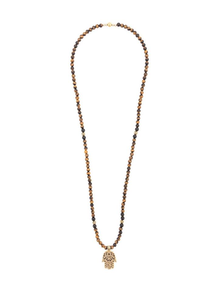 Nialaya Jewelry Hamsa Tiger Eye Beaded Necklace - Brown