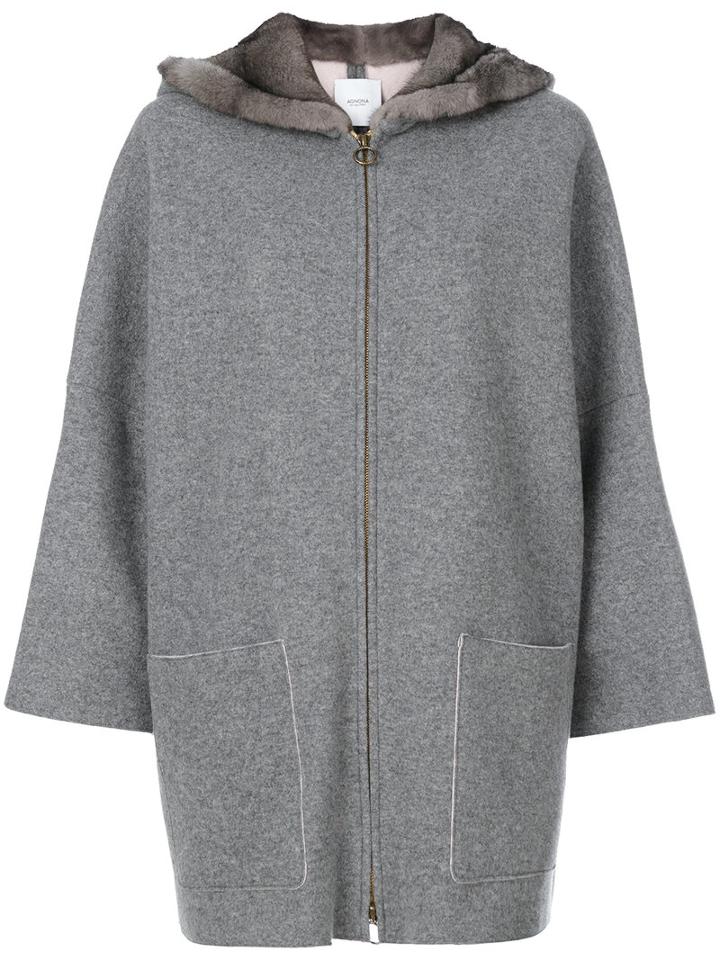 Agnona - Fur Trim Ring Pull Coat - Women - Mink Fur/cashmere - L, Grey, Mink Fur/cashmere