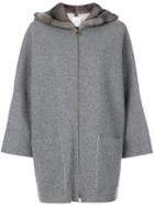 Agnona - Fur Trim Ring Pull Coat - Women - Mink Fur/cashmere - L, Grey, Mink Fur/cashmere