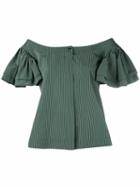 Isa Arfen - Gathered Short Sleeve Top - Women - Cotton - 12, Green, Cotton