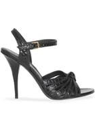 Burberry Knot Detail Embossed Leather Sandals - Black