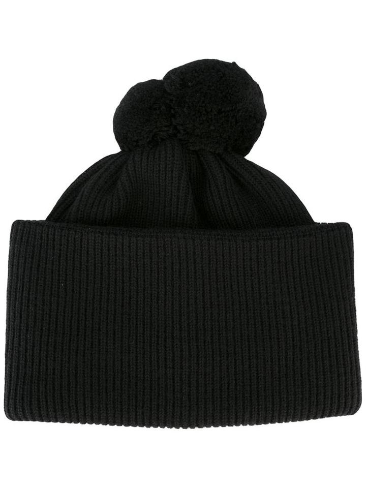 Federica Moretti Pom Pom Beanie, Women's, Black, Virgin Wool