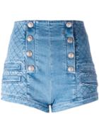 Pierre Balmain - Quilted Effect Shorts - Women - Cotton/spandex/elastane - 28, Blue, Cotton/spandex/elastane