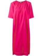 Hache Gathered Neck Shift Dress, Size: 42, Pink/purple, Cotton/spandex/elastane
