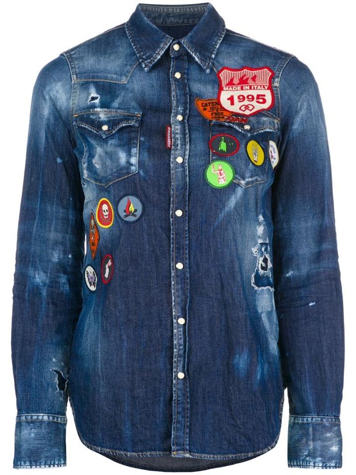 Dsquared2 Distressed Denim Patch Shirt - Blue
