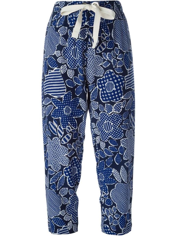 Erika Cavallini Floral Print Cropped Trousers, Women's, Size: 44, Blue, Silk