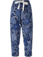 Erika Cavallini Floral Print Cropped Trousers, Women's, Size: 44, Blue, Silk