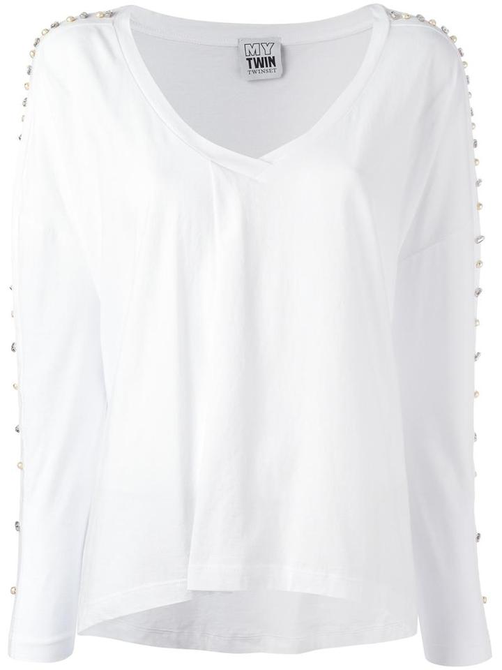 Twin-set Studded Sleeves Blouse, Women's, Size: Xxs, White, Cotton