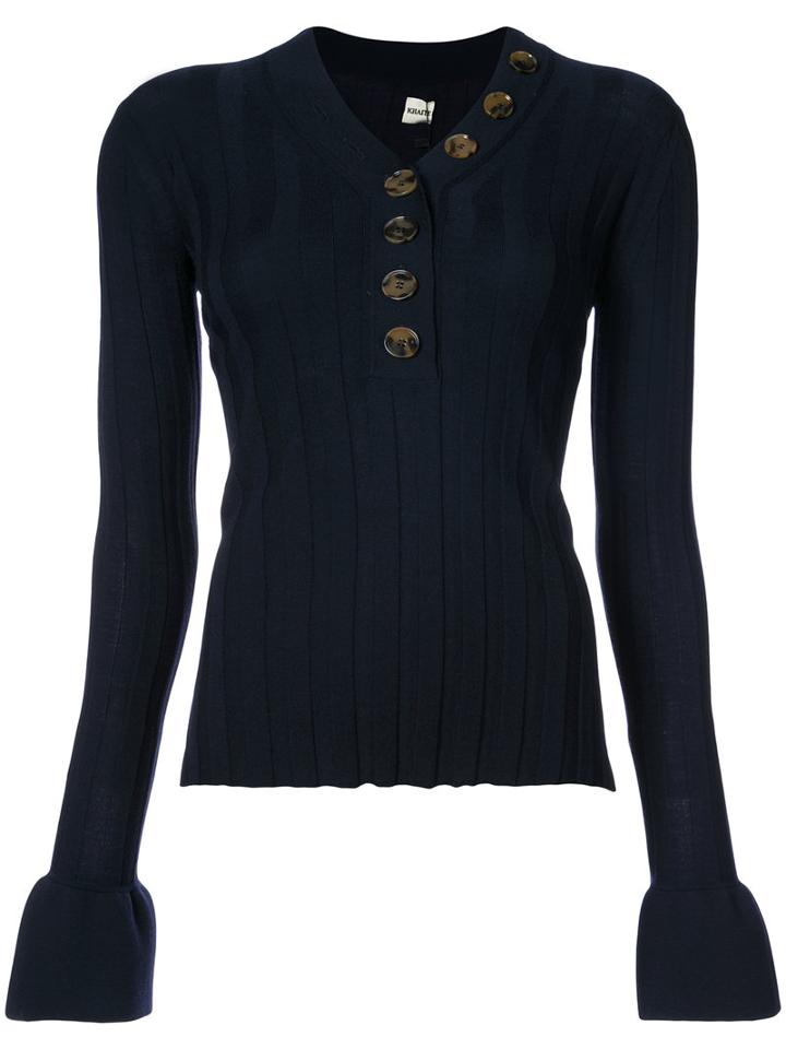 Khaite - Flared Sleeve Ribbed Top - Women - Spandex/elastane/wool - L, Blue, Spandex/elastane/wool