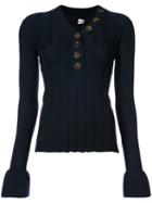 Khaite - Flared Sleeve Ribbed Top - Women - Spandex/elastane/wool - L, Blue, Spandex/elastane/wool