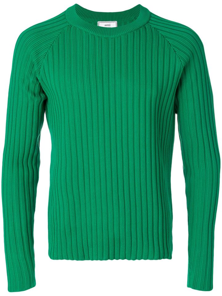 Ami Alexandre Mattiussi Ribbed Raglan Sleeves Sweater - Green