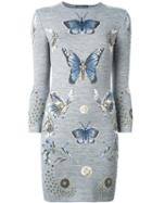 Alexander Mcqueen Butterfly Jacquard Knit Dress, Women's, Size: Xs, Grey, Wool/silk/polyamide/metallic Fibre