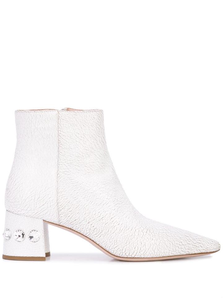 Miu Miu Cracked-effect Ankle Boots - White