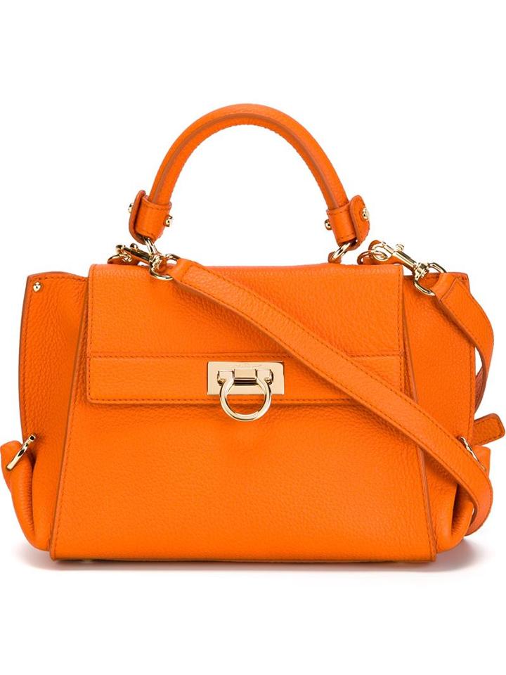 Salvatore Ferragamo - 'sofia' Tote - Women - Calf Leather - One Size, Yellow/orange, Calf Leather