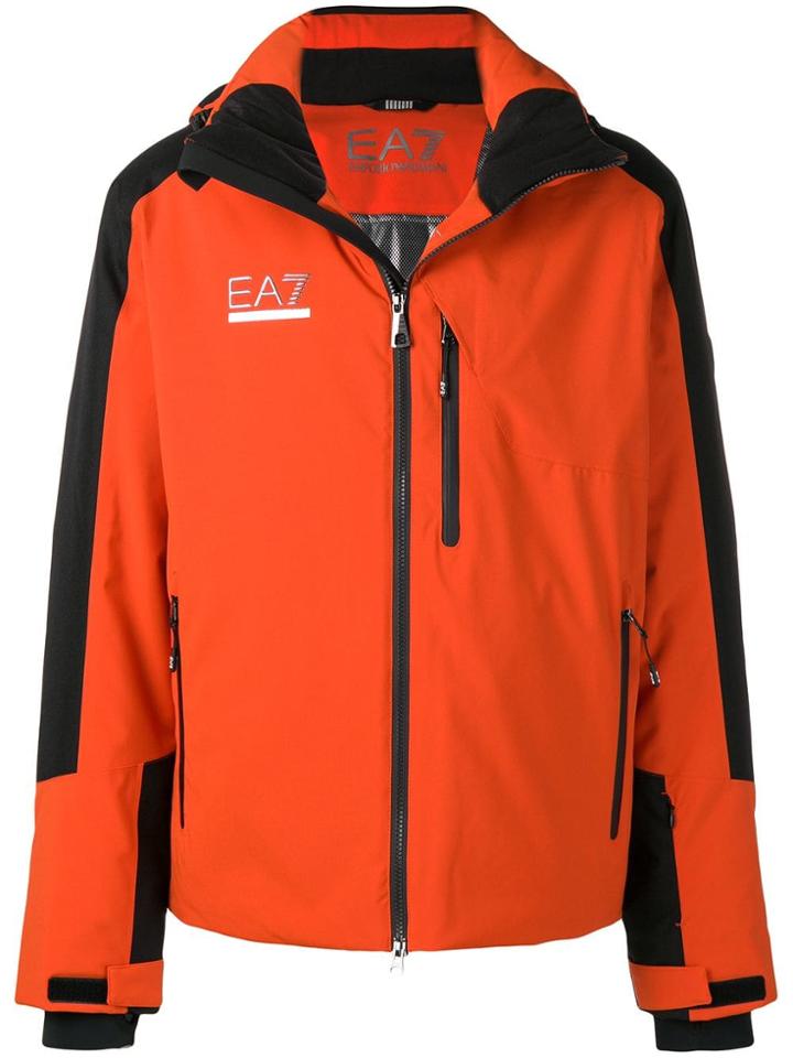 Ea7 Emporio Armani Logo Plaque Hooded Jacket - Orange