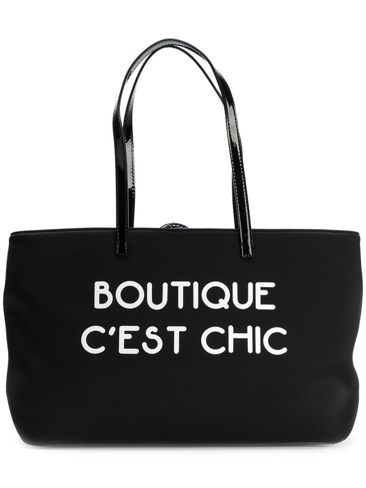 Boutique Moschino - Slogan Shoulder Bag - Women - Calf Leather/neoprene - One Size, Black, Calf Leather/neoprene