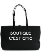 Boutique Moschino - Slogan Shoulder Bag - Women - Calf Leather/neoprene - One Size, Black, Calf Leather/neoprene