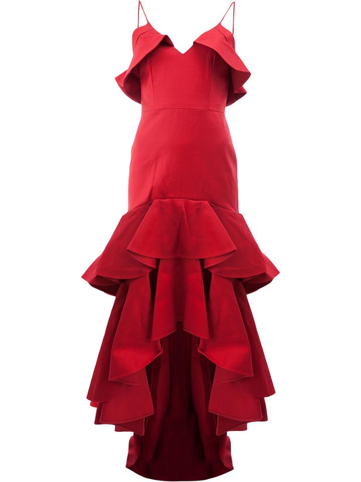 Alexis Asymmetric Ruffed Dress - Red
