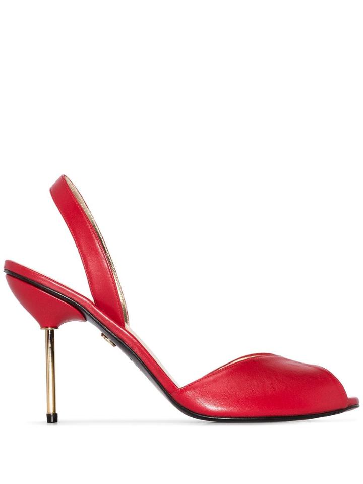Charles Jourdan X Browns Red 1979 90mm Leather Slingback Pumps