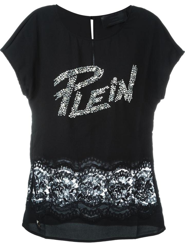 Philipp Plein Go Plein T-shirt, Women's, Size: L, Black, Polyester/glass/brass/aluminium