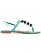 Emilio Pucci Faux Pearl-embellished T-bar Sandals - Green
