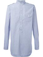 Wooster + Lardini Band Collar Striped Shirt, Men's, Size: S, Blue, Cotton