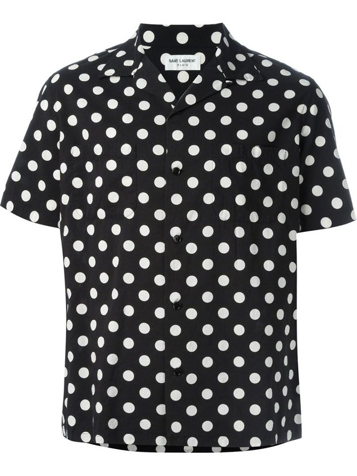 Saint Laurent Polka Dot Shirt, Men's, Size: 38, Black, Cotton/viscose