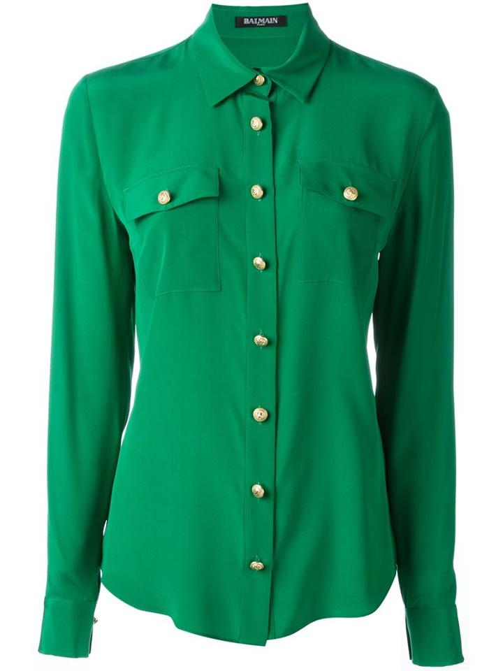 Balmain Classic Shirt, Women's, Size: 40, Green, Silk