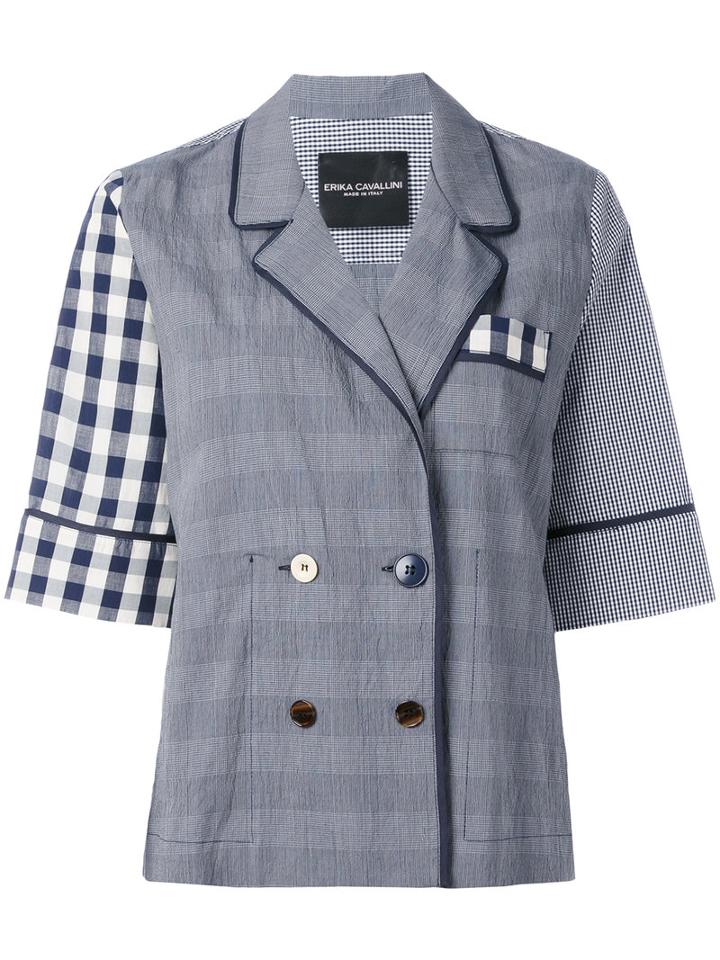 Erika Cavallini - Checked Blazer - Women - Cotton/spandex/elastane - 42, Blue, Cotton/spandex/elastane