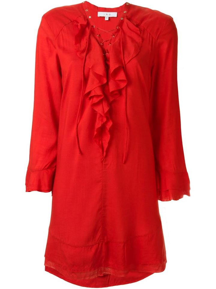 Iro Ruffled Placket Dress, Women's, Size: 42, Red, Viscose/cotton