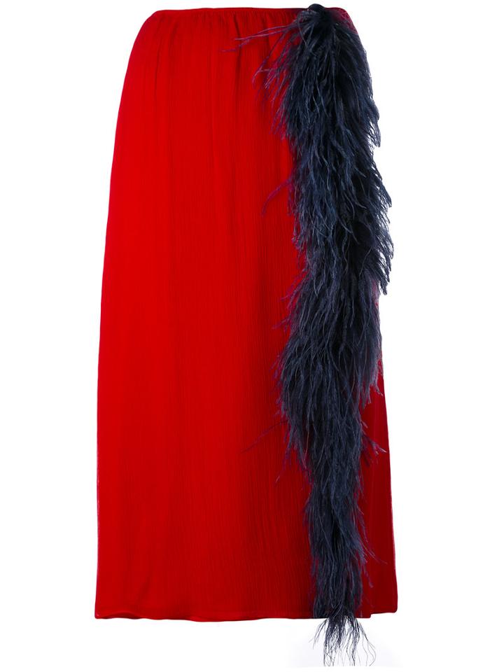 Prada - Front Slit Straight Skirt - Women - Silk/feather - 42, Women's, Red, Silk/feather