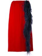 Prada - Front Slit Straight Skirt - Women - Silk/feather - 42, Women's, Red, Silk/feather