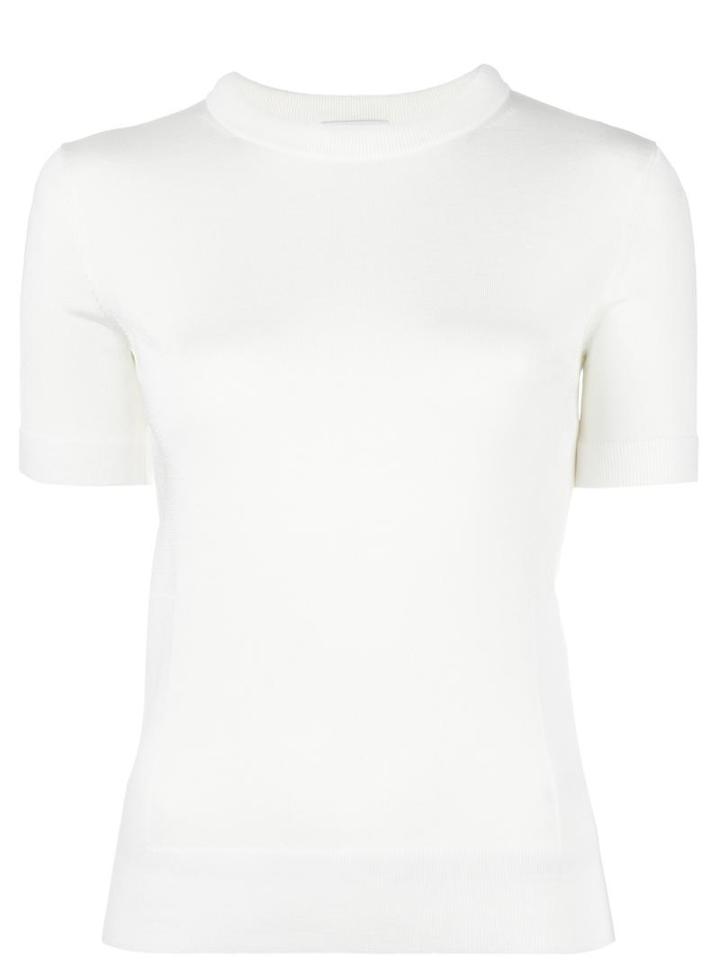 Dkny Shortsleeved Knit Top, Women's, Size: Large, White, Viscose/nylon/spandex/elastane